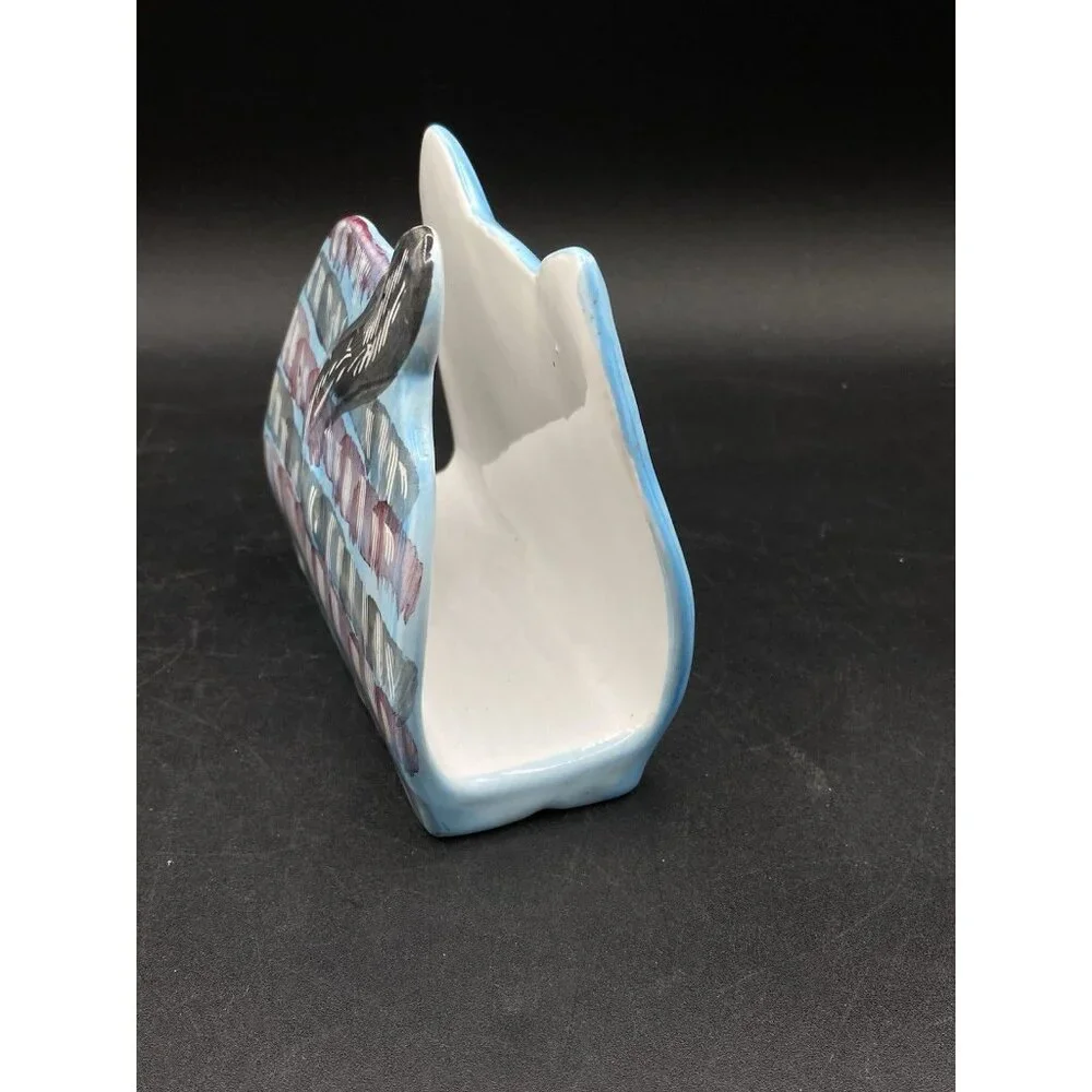 Pier 1 Italy Art Pottery Ceramic Cat Napkin Holder Whimsical Kitsch Vintage